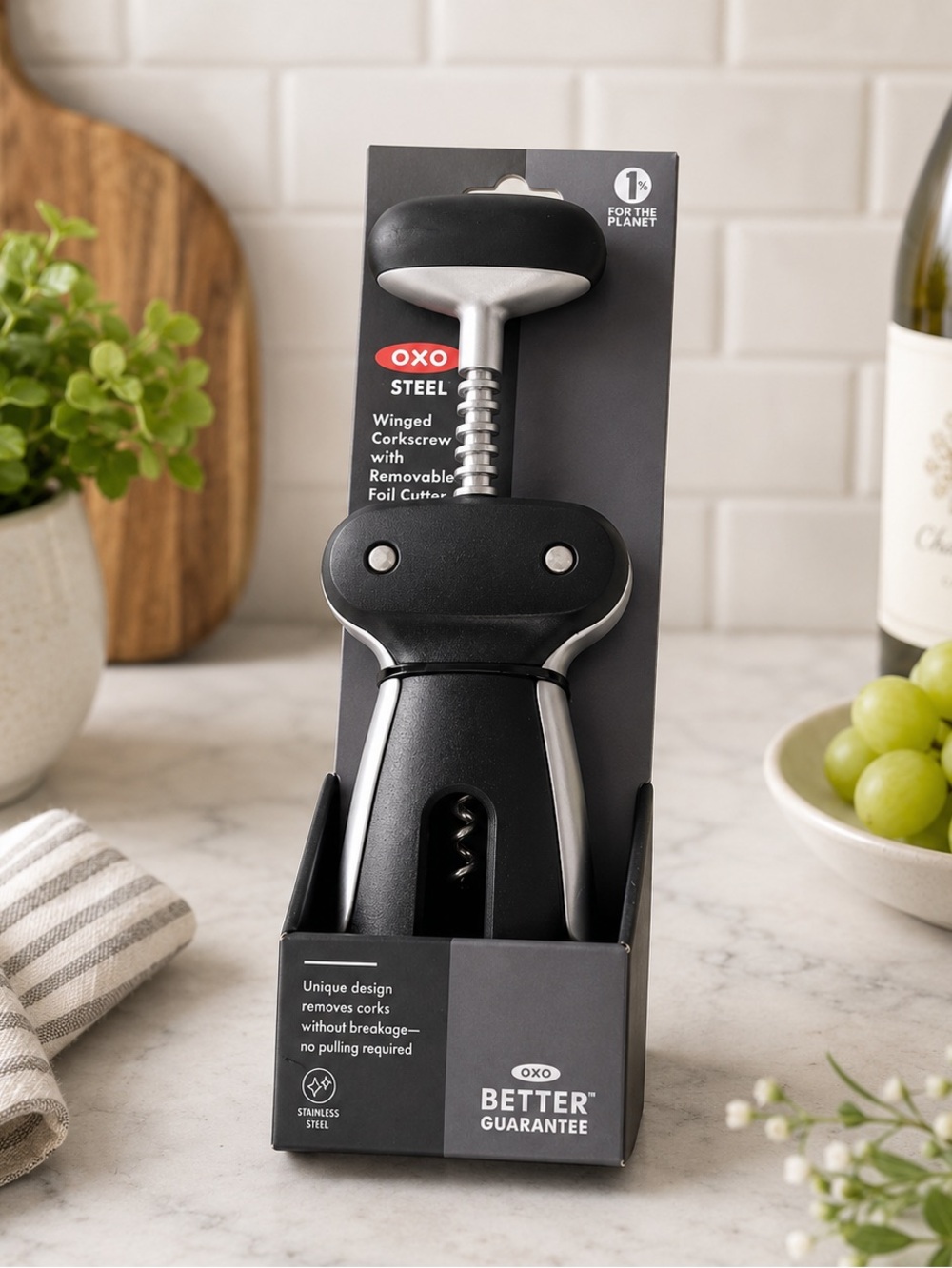 OXO Steel Winged Corkscrew with Removable Foil Cutter | New & Unopened